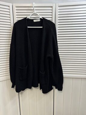 Cozy Chunky Knit Open Cardigan - Black
